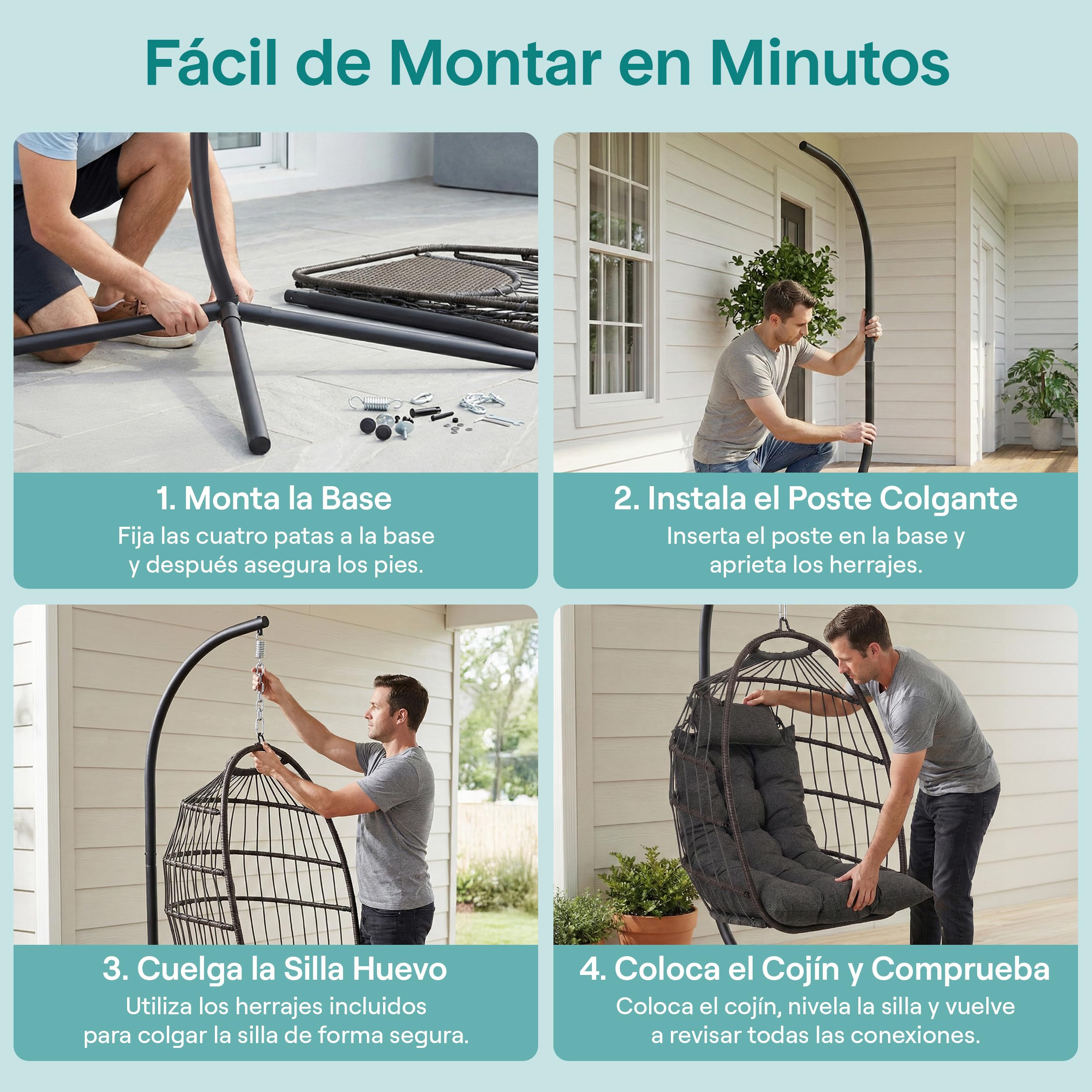 SereneLife Silla Huevo Colgante, con Soporte, Columpio, Estructura de Mimbre y Acero, Capacidad de hasta 250kgs