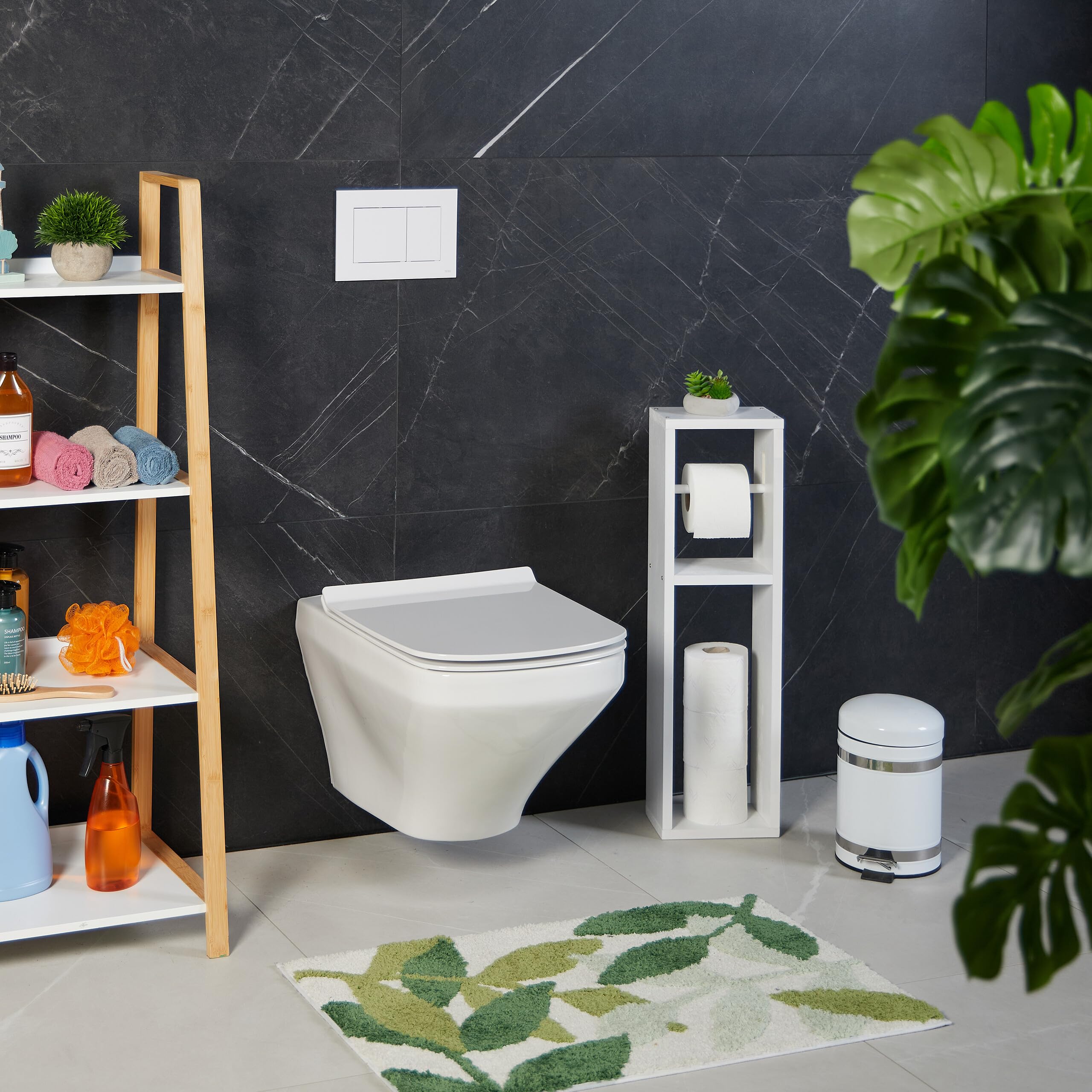 Relaxdays Support pour Votre Papier Toilette, Bois de Noyer, H x L x P : env. 70 x 20 x 13 cm, Blanc