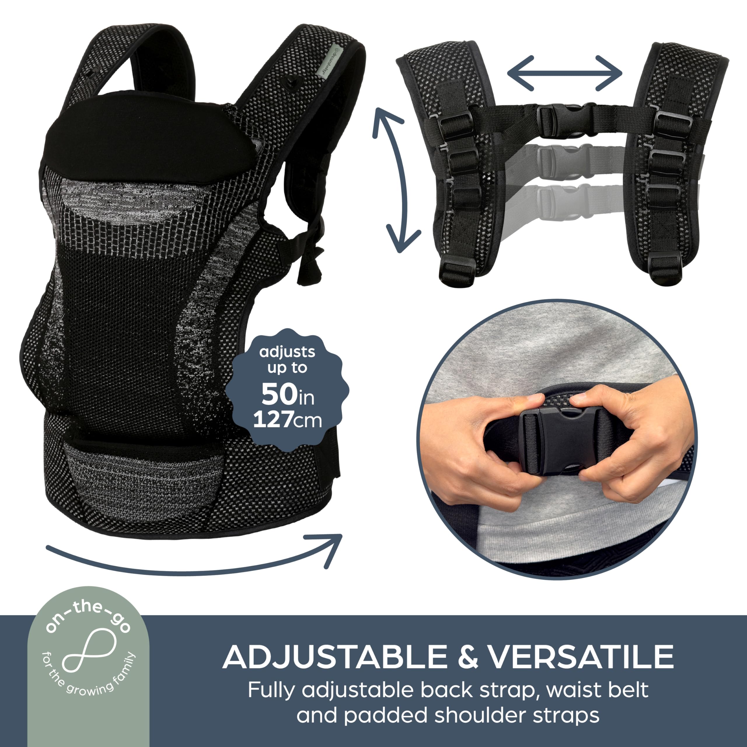 Dreambaby Inspire - Marsupio porta bebè a 3 posizioni da neonato a bambino, 3,6-15 kg, stile zaino per neonati, tessuto a maglia traspirante, comodo supporto per la testa, borsa portaoggetti integrata