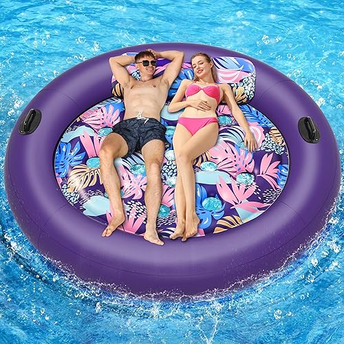 Flotadores de piscina para adultos, resistentes, de 73 x 73 pulgadas, tamaño inflable con almohada extraíble y asas graduadas, flotadores de