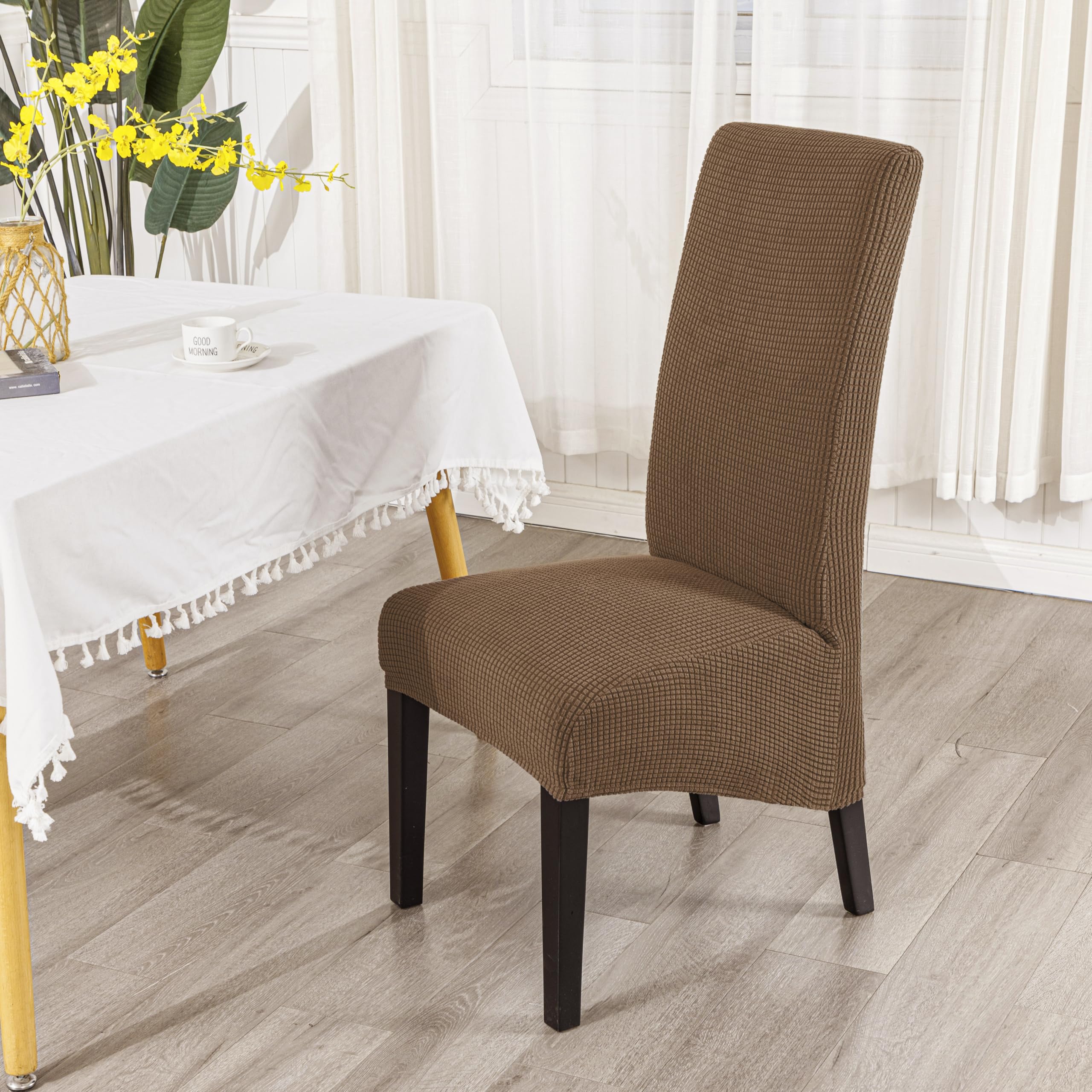 EBETA Stuhlbezug Groß Stuhlhussen Stretchhussen, XL Stuhlabdeckungen Stretch Stuhlbezüge Hussen für große Esszimmerstühle Waschbar (Coffe, 6 Stück)