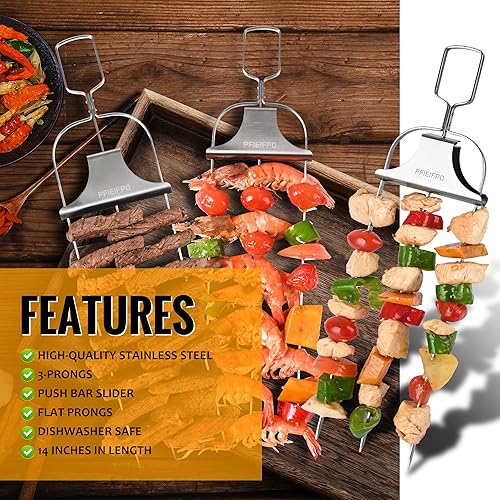 Miniatura 3 de 3 brochetas Savant de 3 vías, pinchos de metal de 14 pulgadas para asar, fácil de usar, accesorio para barbacoa, perfecto para carne, verduras,