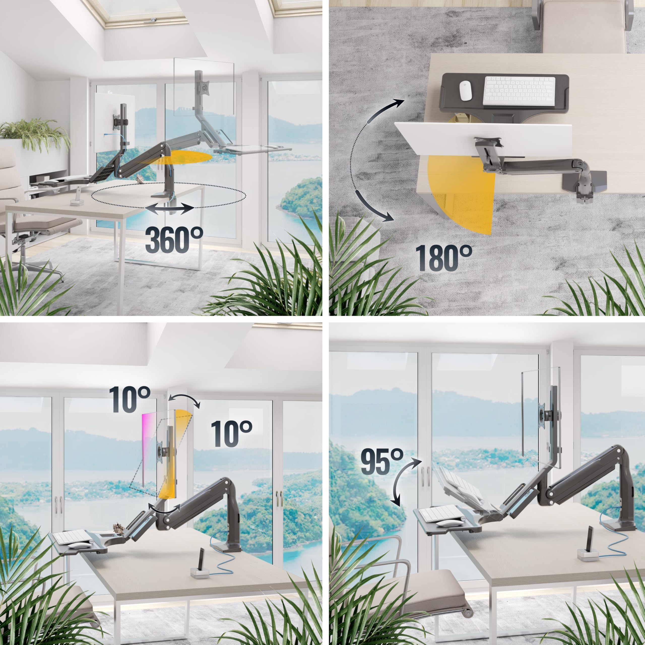 RICOO TS5411 Support Écran PC TV 13 17 19 22 24 27 28 32 Pouces VESA 75x75 100x100 Ressort à gaz Rangement Clavier Orientable Inclinable Rotatif Universel Fixation Bureau
