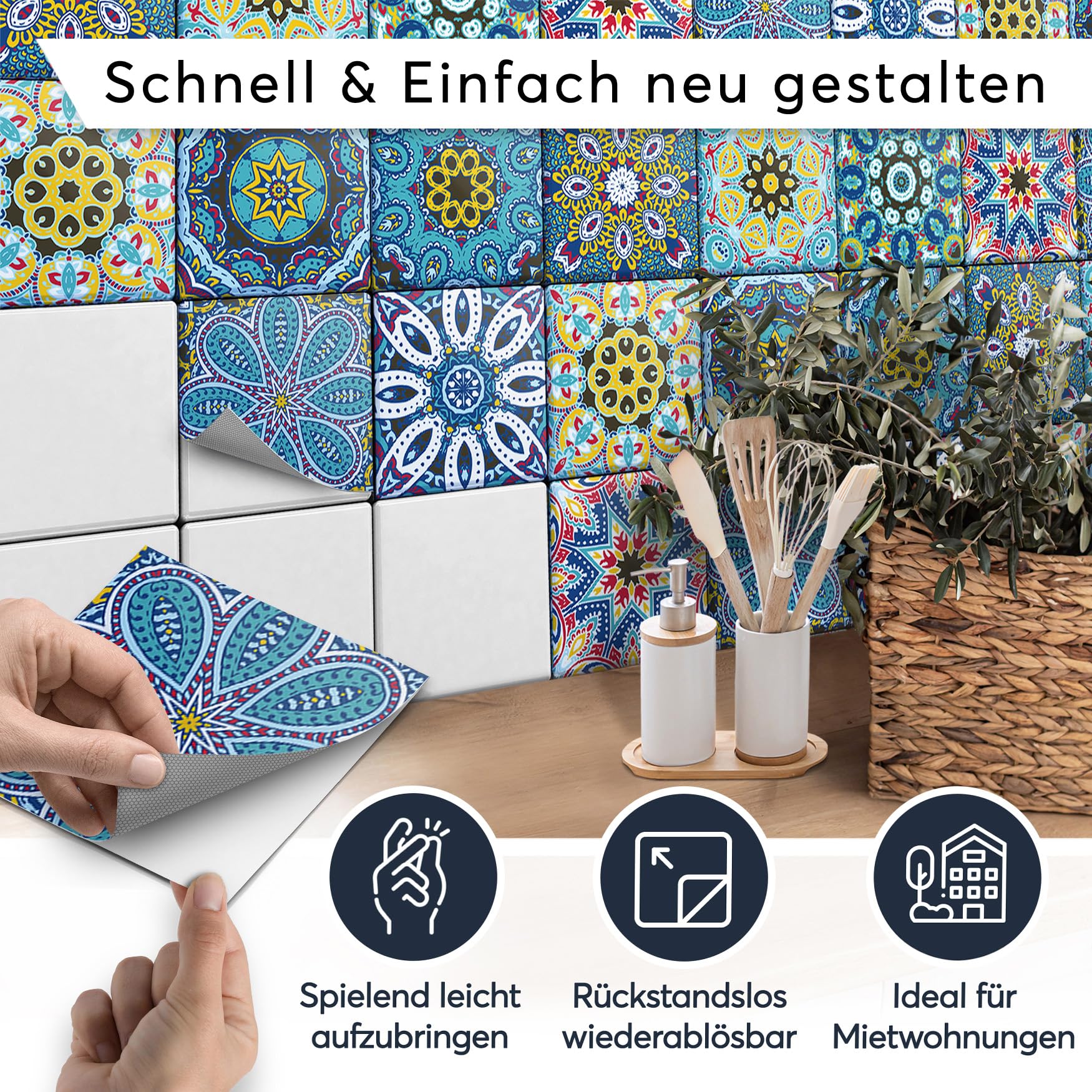 CREATISTO Fliesenaufkleber Fliesenfolie Mosaikfliesen - Hochwertige Aufkleber Sticker für Fliesen I Stickerfliesen - Mosaikfliesen für Küche, Bad, WC Bordüre (15x15 cm I 27 -Teilig)