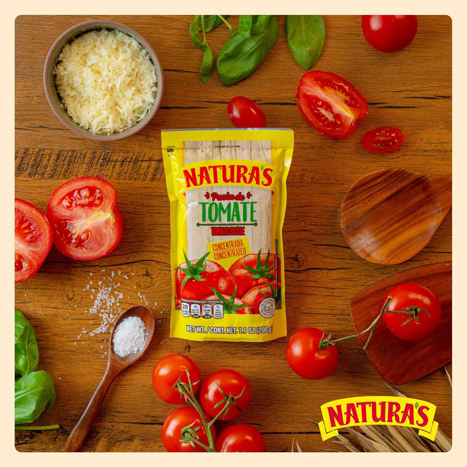 NATURA'S Natural Tomato Paste, Heat-and-Eat Tomato Paste in 7.1oz. Easy-Open Pouch (Pack of 24)