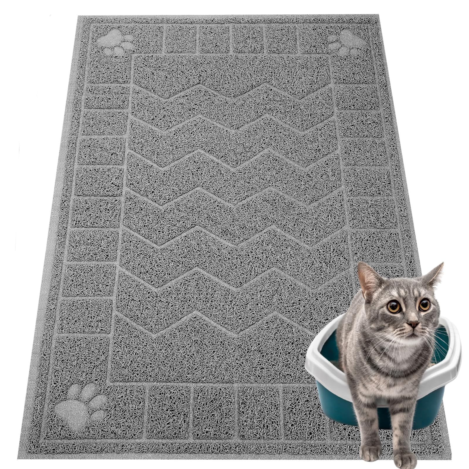 Motsamla Cat Litter Mat, Litter Trapping Mat Soft on Kitty Paws, 35" x 24" Kitten Litter Box Mat for Cleaner Floors, Waterproof, Easy Clean, Durable