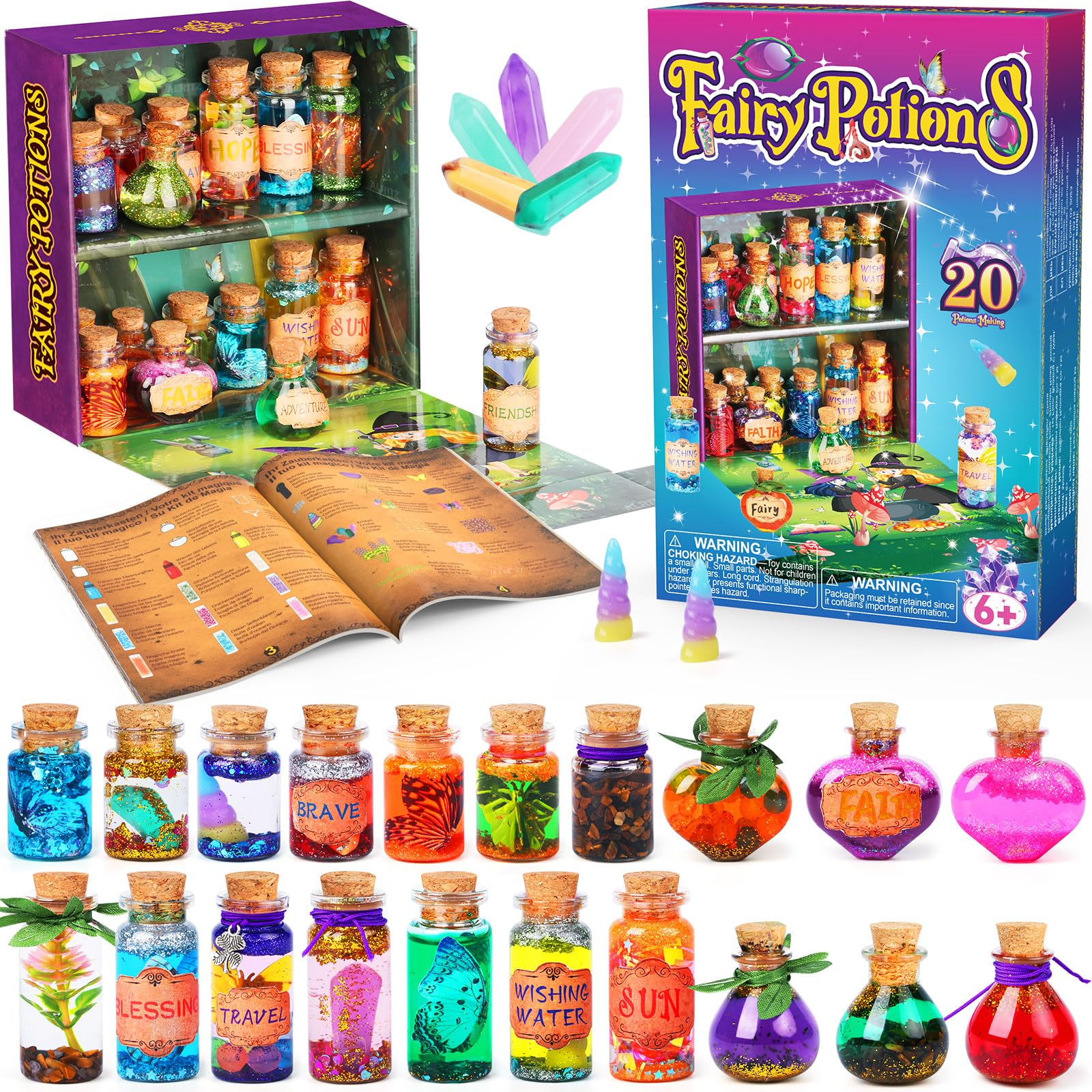 Retro Fairy Potions Kits for Kids, Mix 20 Magic Potions with Energy Crystal, Craft Toy Creative Gift