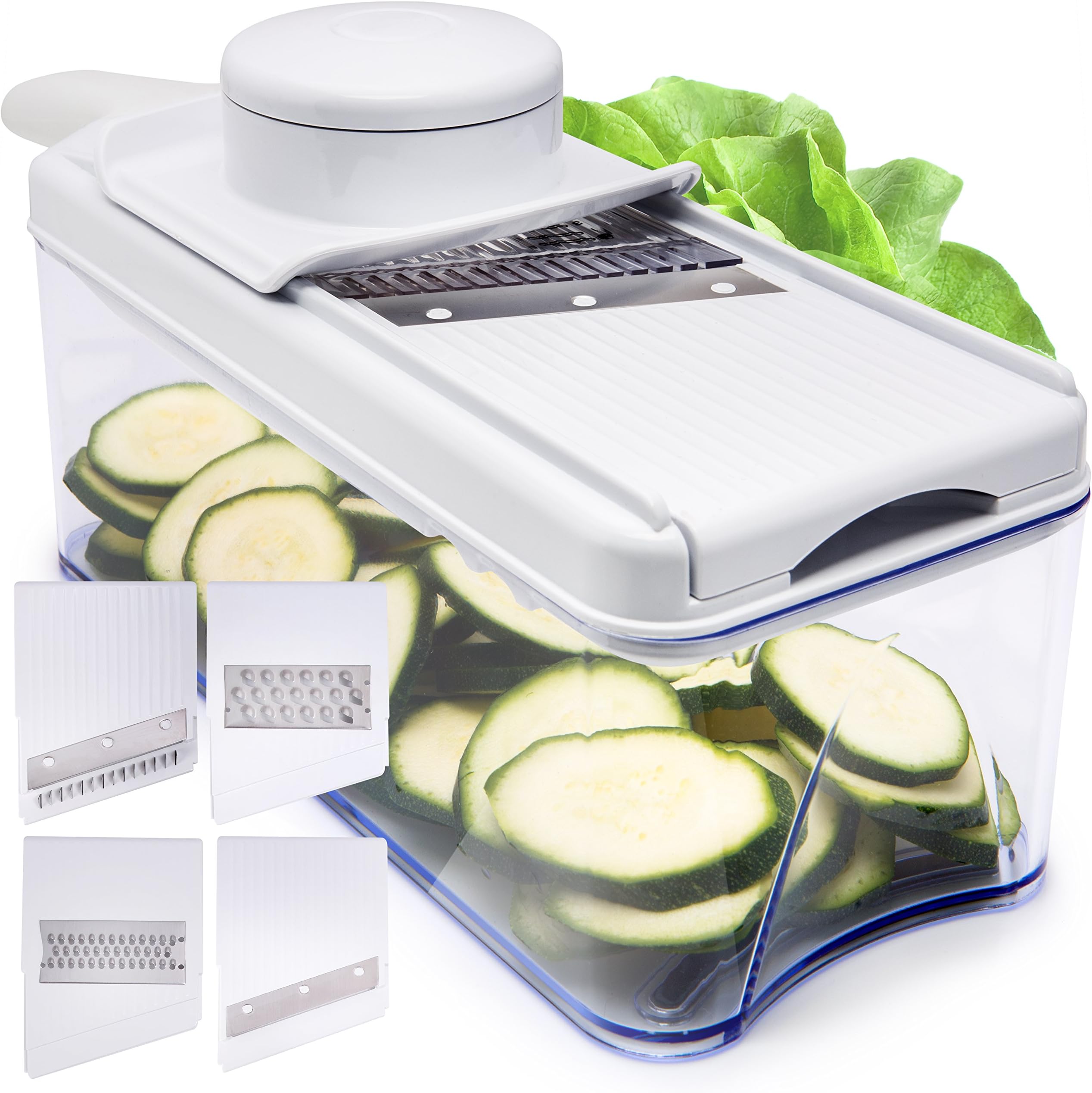 Adjustable Mandoline Slicer - 5 Blades - Vegetable Cutter, Peeler, Slicer, Grater & Julienne Slicer (White)