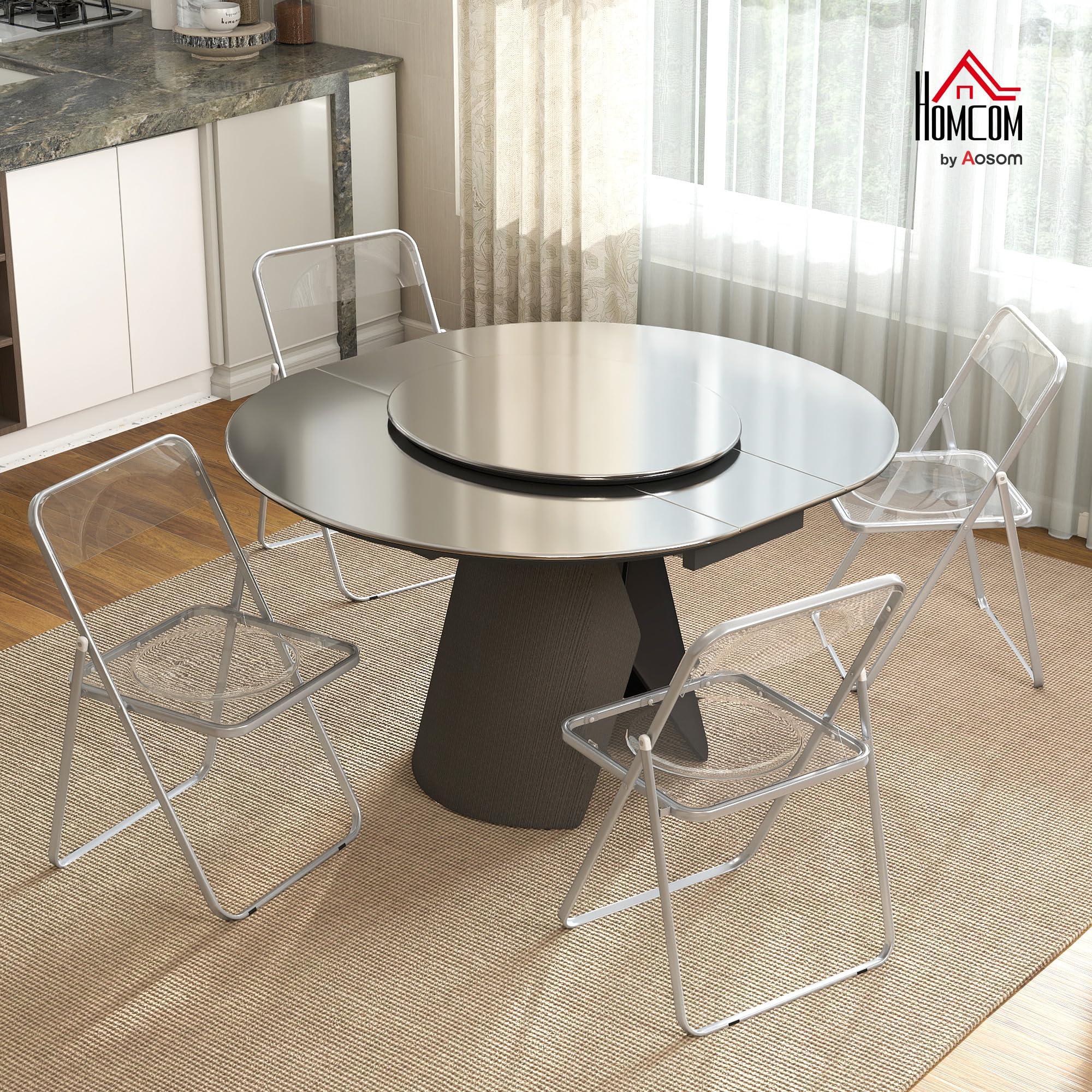 HOMCOM Set di 4 Sedie Pieghevoli in Acrilico, Sedie Richiudibili da Interno Salvaspazio con Struttura in Acciaio, Sedia Pieghevole Portatile per Casa Ufficio Cucina Eventi, 47x48x75 cm, Trasparente