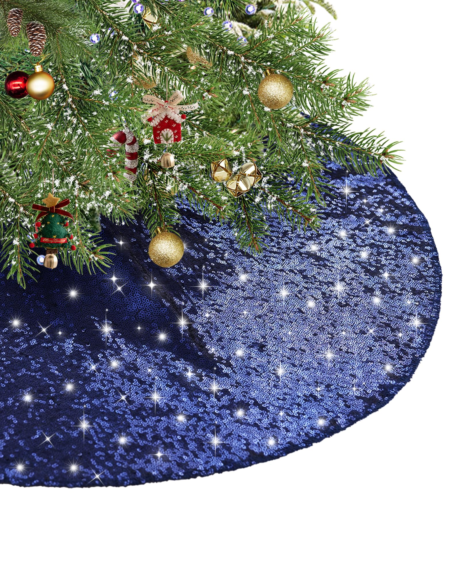 Eternal Beauty Christmas Tree Skirt, 70 Inch Navy Blue Sequin Tree Skirt Small Xmas Tree Skirt for Christmas Tree Decorations