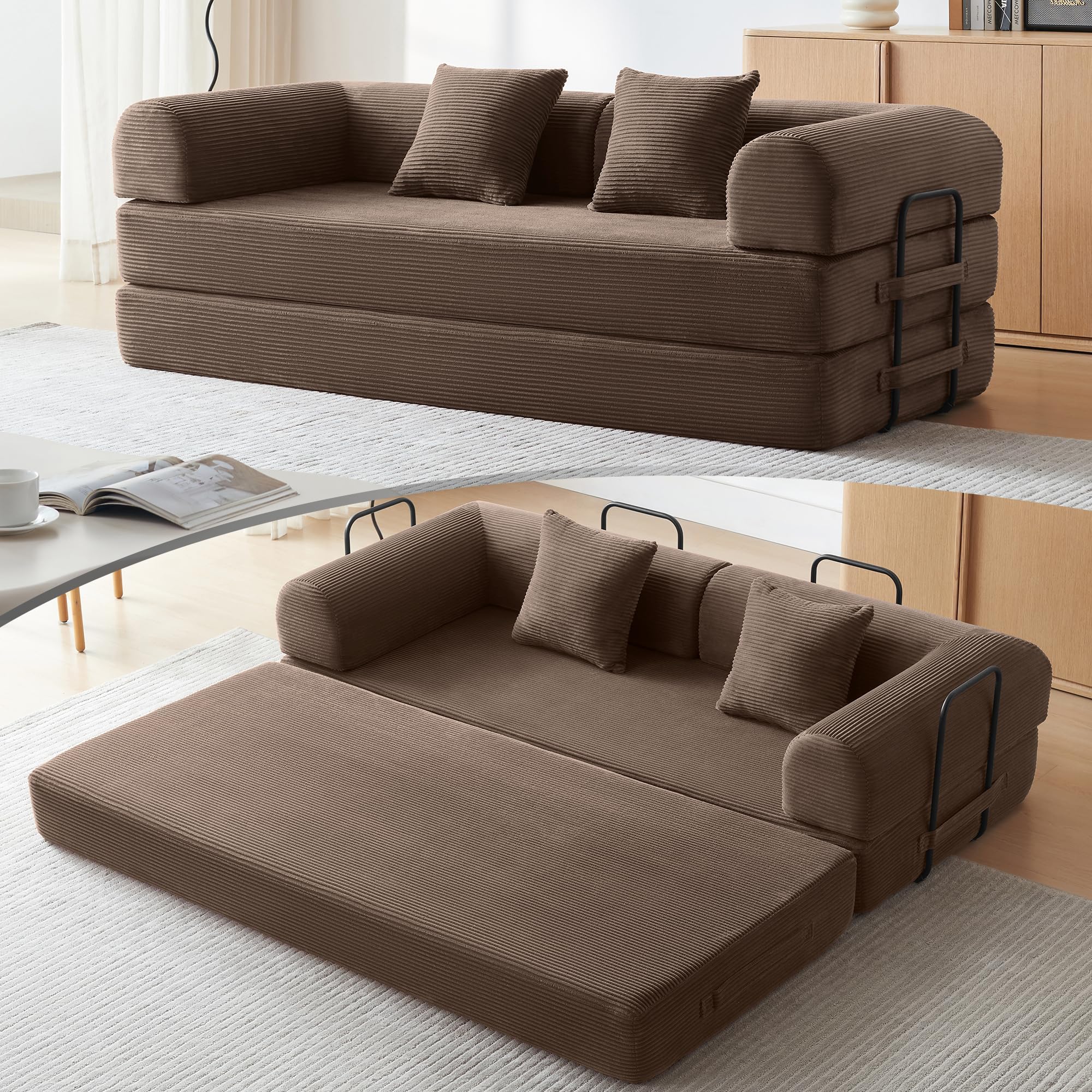 - Convertible Modular Sleeper Sofa Bed, Mid Century Modern Decor Love Seat Memory Foam Couches, Sleeper Sofa Bed for Living Room, Solid & Easy to Install Cloud Couch (Brown)