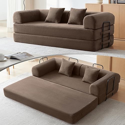 Miniatura 21 de Sofá cama convertible con 2 almohadas, futón de pana moderna, sofá modular con cama extraíble, sofá biplaza para sala de estar, apartamento de