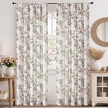 Simplebrand Natural Floral Curtains 84 Inch Length 2 Panels Set, Faux Linen Textured Semi Light Filtering Farmhouse Curtains & Drapes, Soft Slub Window Curtains for Living Room Bedroom, Each 52"Wx84"L