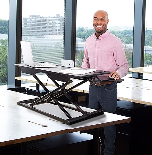 Miniatura 2 de Flexpro Hero - Escritorio de pie de 37 pulgadas  Convertidor de escritorio de pie de 2 niveles con estante para teclado y elevador de monitor