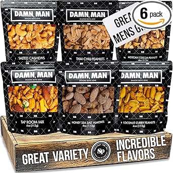 Nuts Gfit Basket for Men - Birthday Gifts for Men, Dad, Husband, Adults - 6 Gourmet Nut Flavors, Snack Box, Variety Food Basket, Unique Gift Idea for Family, Healthy Snack Pack