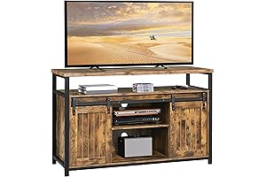 Songmics Farmhouse Style TV Stand with Sliding Barn Doors - Lengthy and...