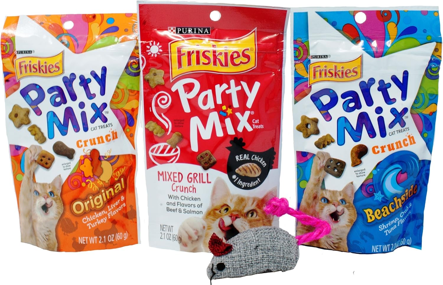Friskies Party Mix Treats for Cats 3 Flavor Variety Bundle