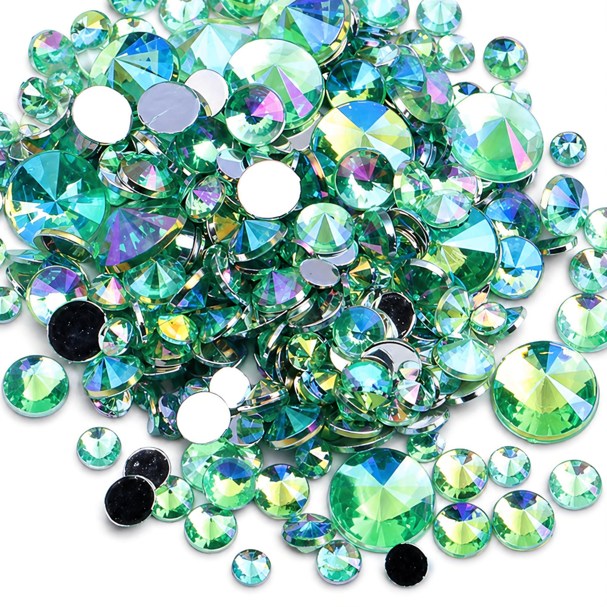 MajorCrafts Flat Back Pointed Top Acrylic Rhinestones: Rivoli Style Craft Gems (Green AB A03, 4mm - 800pcs)