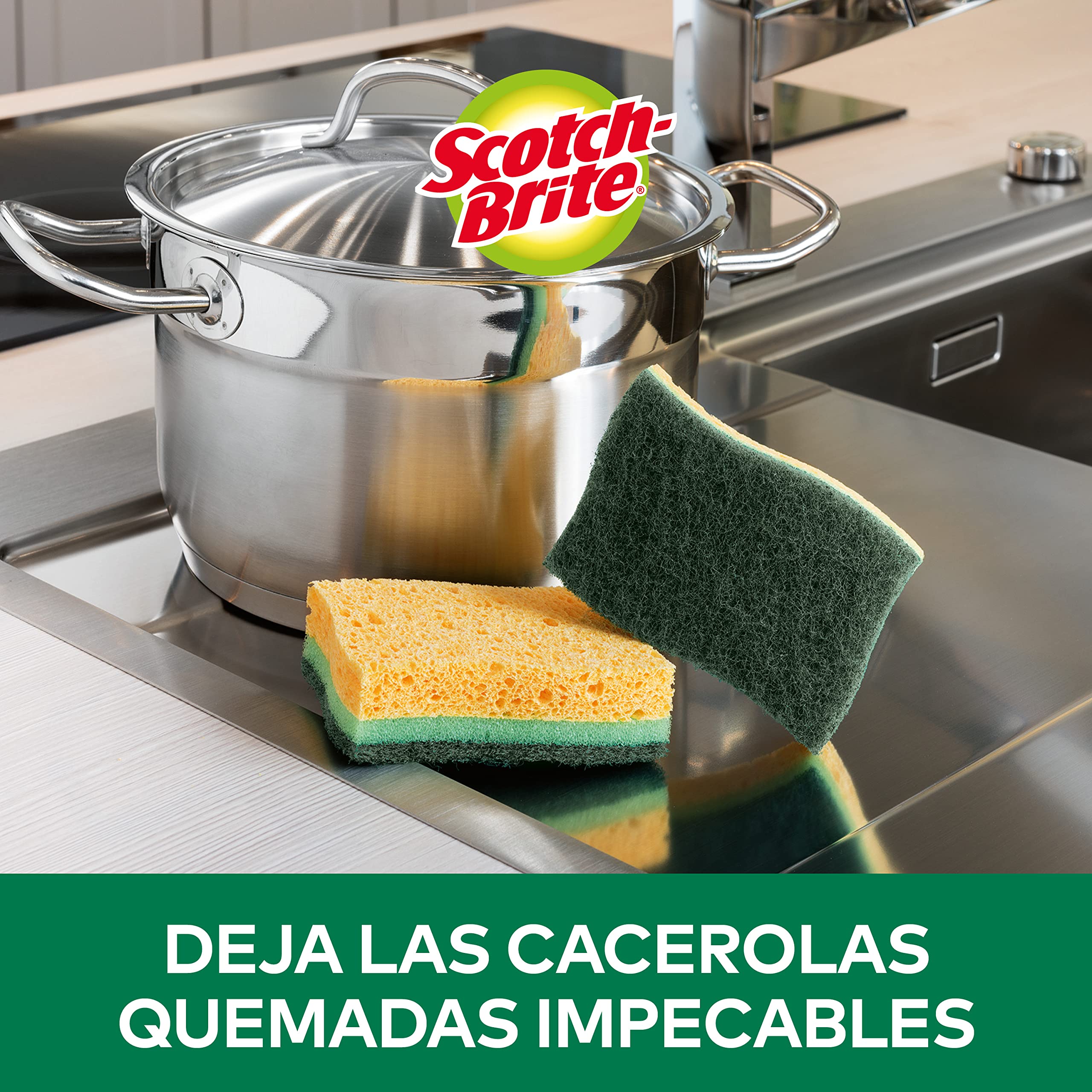 Scotch-Brite Estropajo Ultra Clásico, Pack de 2 Esponjas Multiusos – No Raya, para Ollas, Sartenes, Cristal y Utensilios de Cocina Antiadherentes