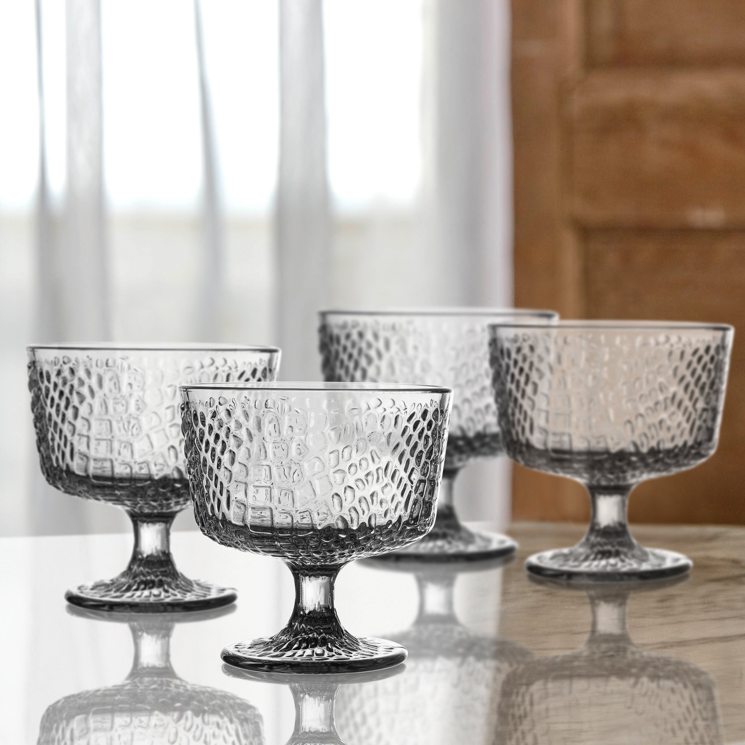 Elle Collection Bistro Croc Pedestal Bowls, Clear, 4.3