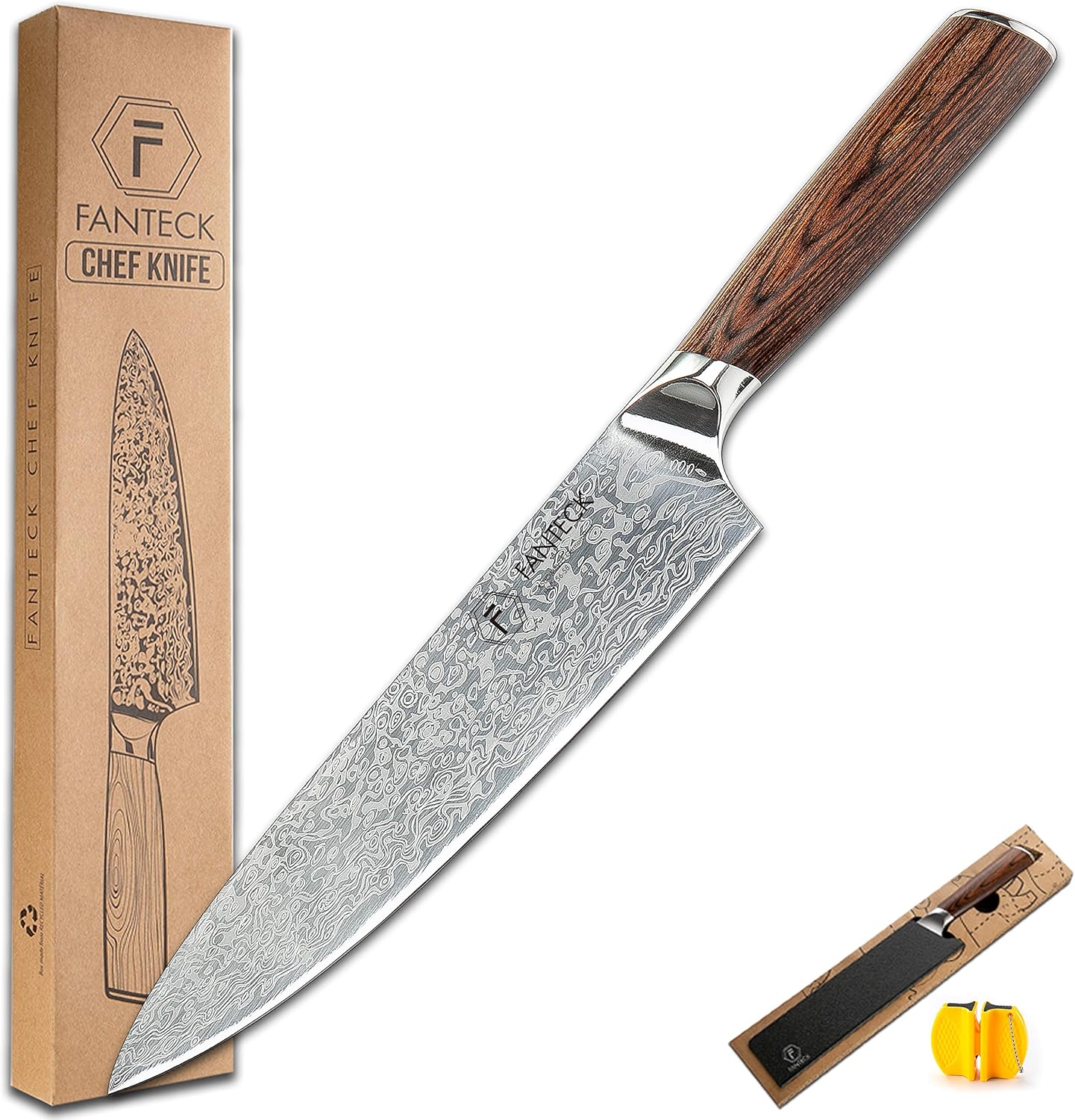 FANTECK Cuchillo Chef de 20 cm, Cuchillos de cocina profesionales de acero inoxidable alemán, Cuchillo de cocina con mango Ergonómico Antideslizante