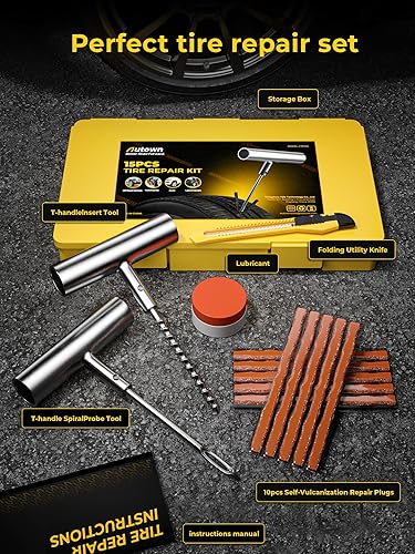 Miniatura 2 de Juego de reparación de neumáticos Autown con tapones para arreglar pinchazos y tapar llantas con facilidad - Kit de reparación de neumáticos
