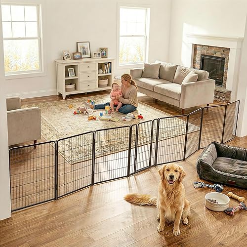 Miniatura 40 de FXW Puerta para perros extra ancha diseñada para uso en interiores, ancho ajustable de hasta 183 pulgadas de ancho