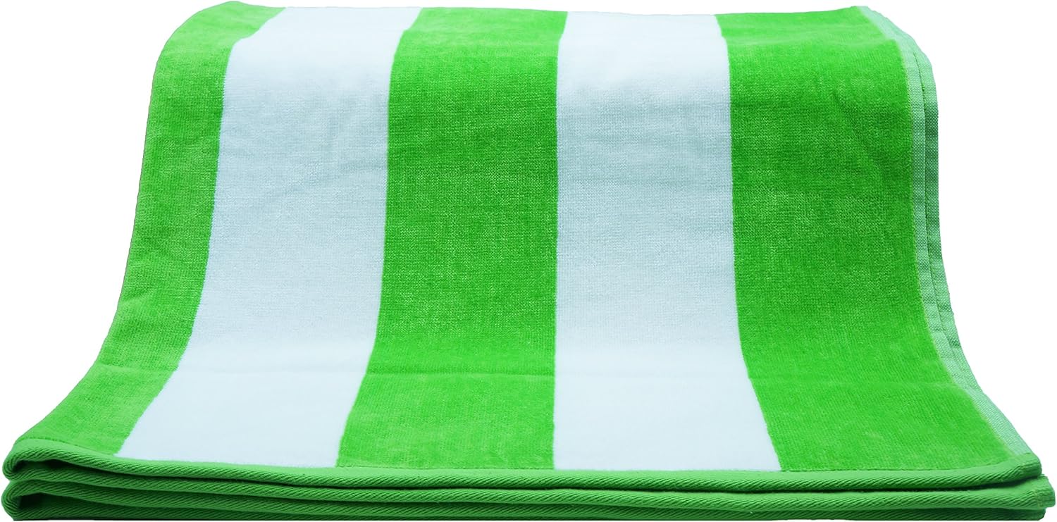 Large Beach Towel (35"x 60") Cabana Stripe Towel Beach Pool Towel 100% Cotton Made in Turkey (Green)