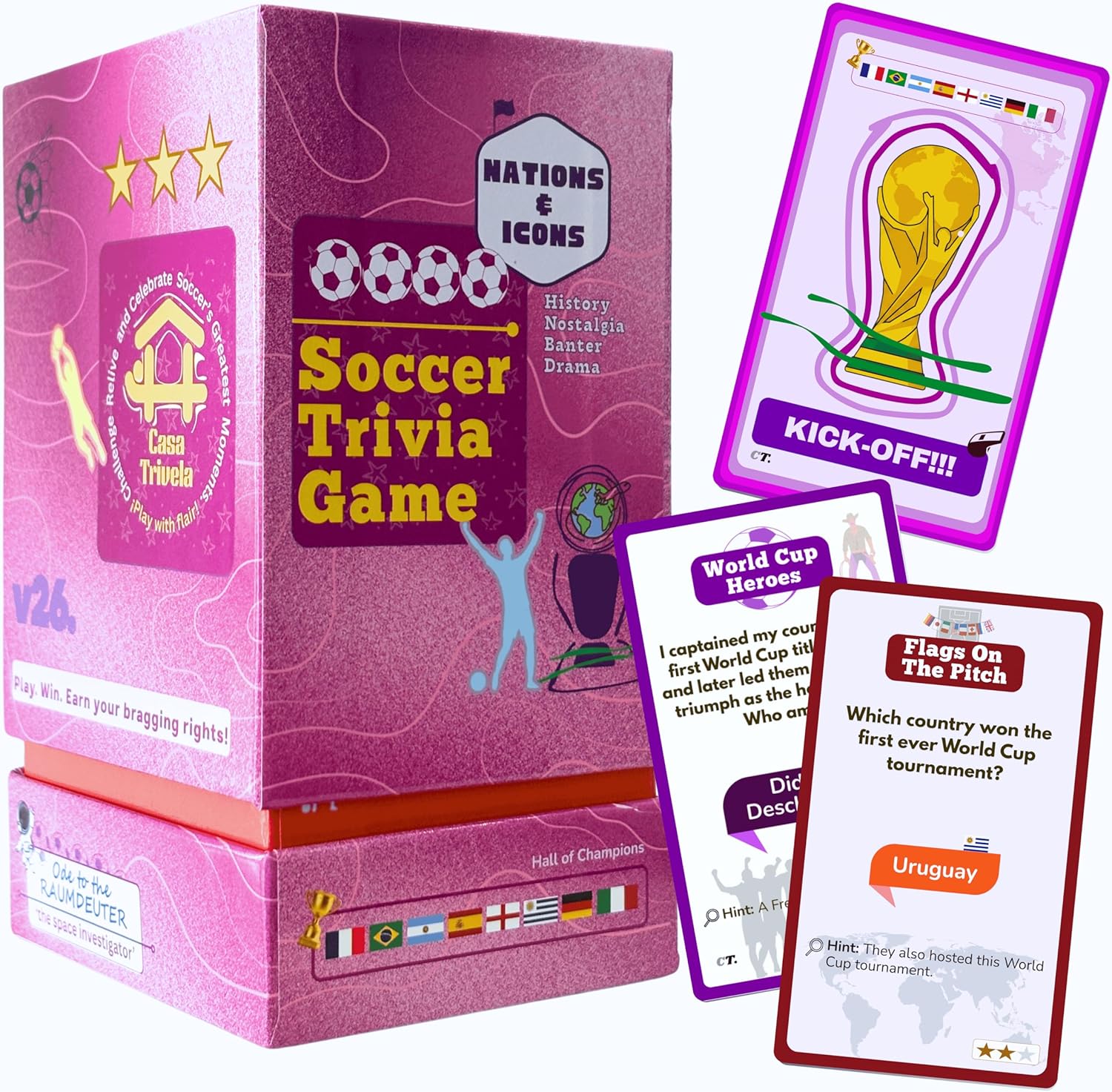 World Cup 2026 Soccer Trivia Card Game – Nations & Icons | 150 Cards, 5 Categories + 10 Debate Cards | 2–15 Players | Soccer Gift for Fans | Kids 8+ & Adults | Watch Party & Game Night