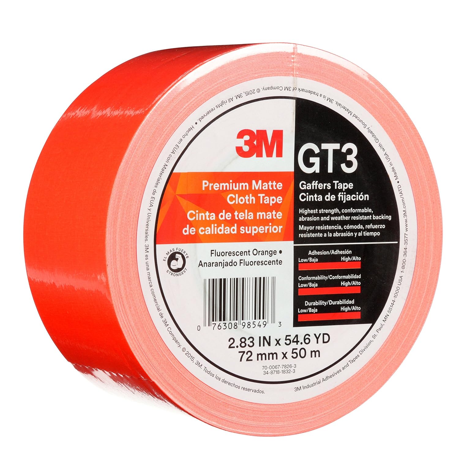 3M Premium Matte Cloth (Gaffers) Tape GT3, Tan, 72 mm x 50 m, 11 mil