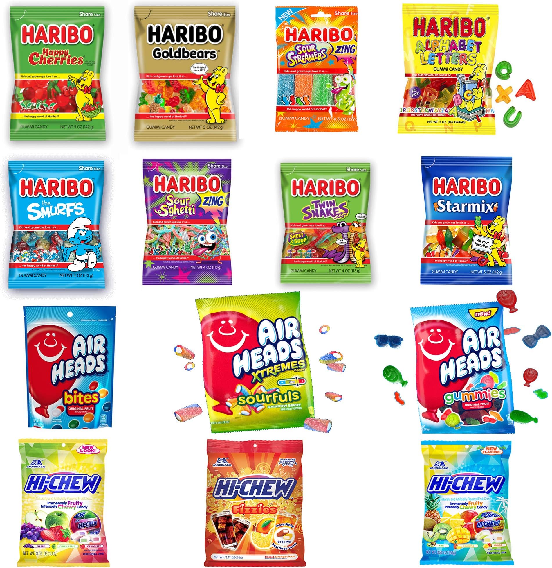Assorted candy (40 oz) bulk candy mix: full-size Haribo gummy, hi chew & Airheads (pack of 8)