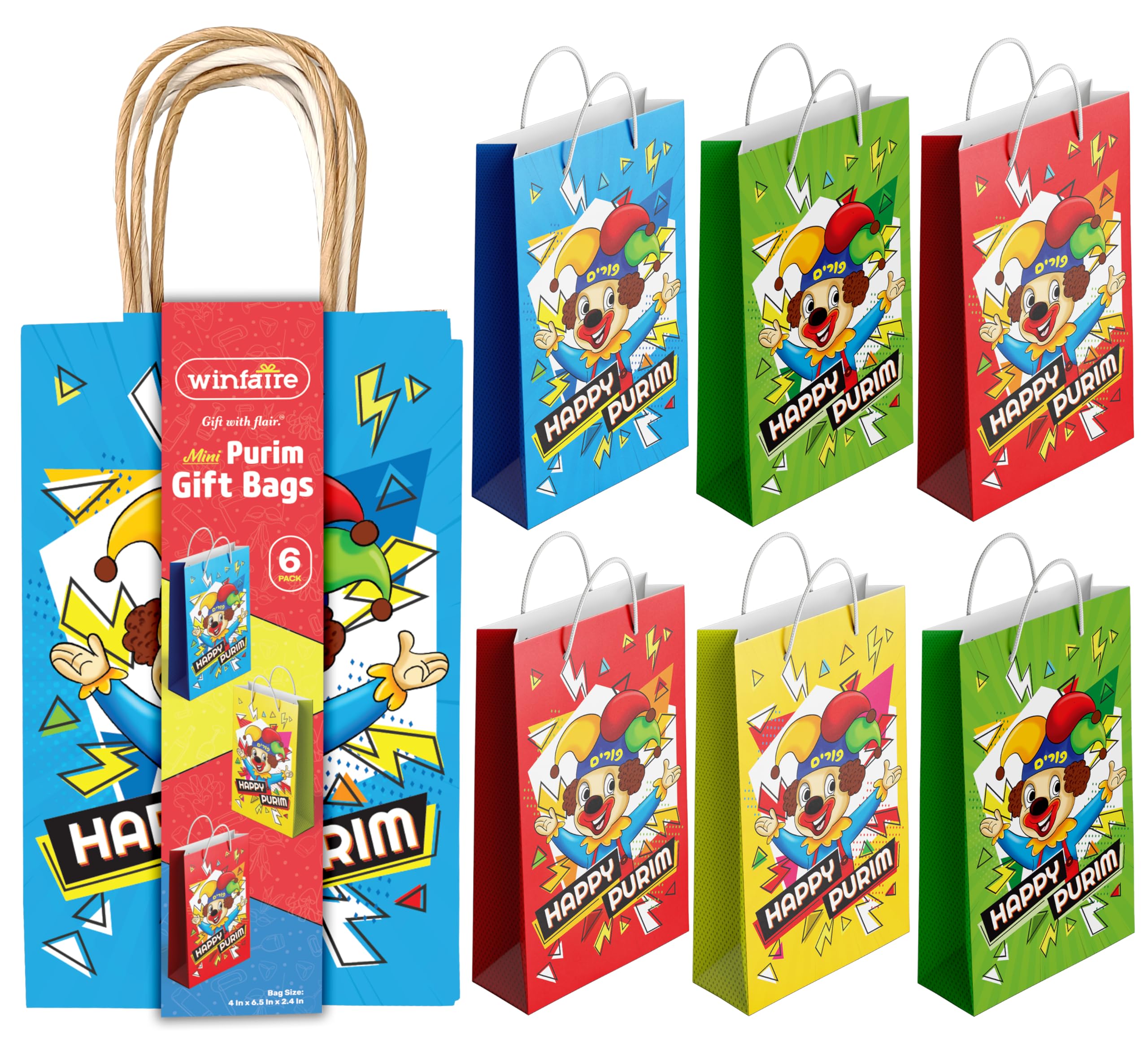 100-Pack Purim Treat Bags 7x9.5 Inches - Plastic Goodie Bags With Die-Cut Handles For Party Favors