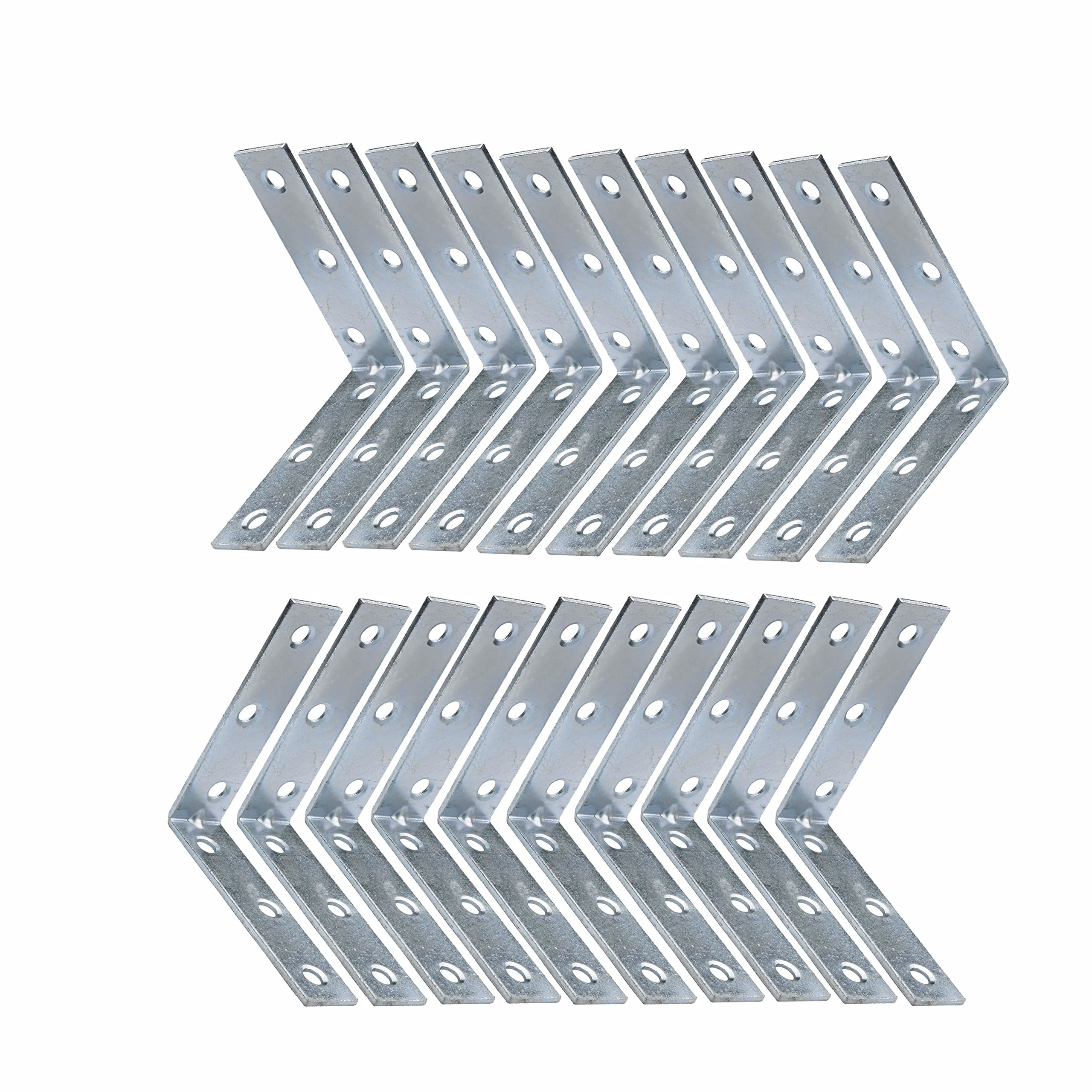 Sul Silver Bright Zinc Plated Corner Braces Brackets Plates, Joint Right Angle Bracket 90 Degree Corner Fastener For Wood Furniture Bedframe Cabinet Drawer Chair - 100Mm (4 Inch) (20Pk)