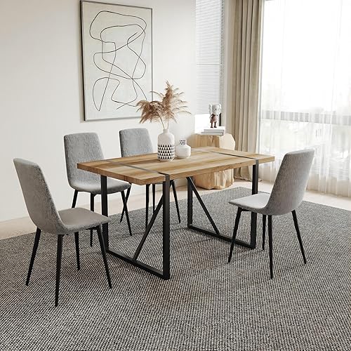 Miniatura 36 de YYQ Juego de mesa de comedor para 4, mesa de cocina de madera de 59 pulgadas y sillas para 4, moderno juego de mesa de comedor de 5 piezas con 4