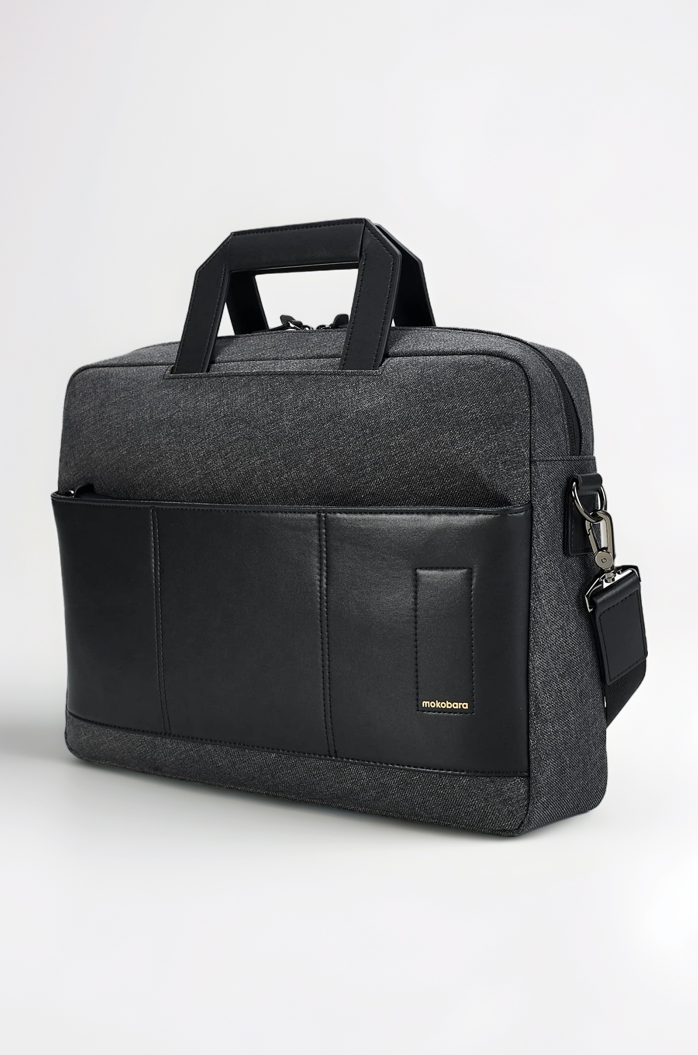 MOKOBARA The Briefcase with Adjustable Shoulder Strap Vegan Leather, Water Resistant, Fits Upto 15.6" Laptops (Unisex, Grey)