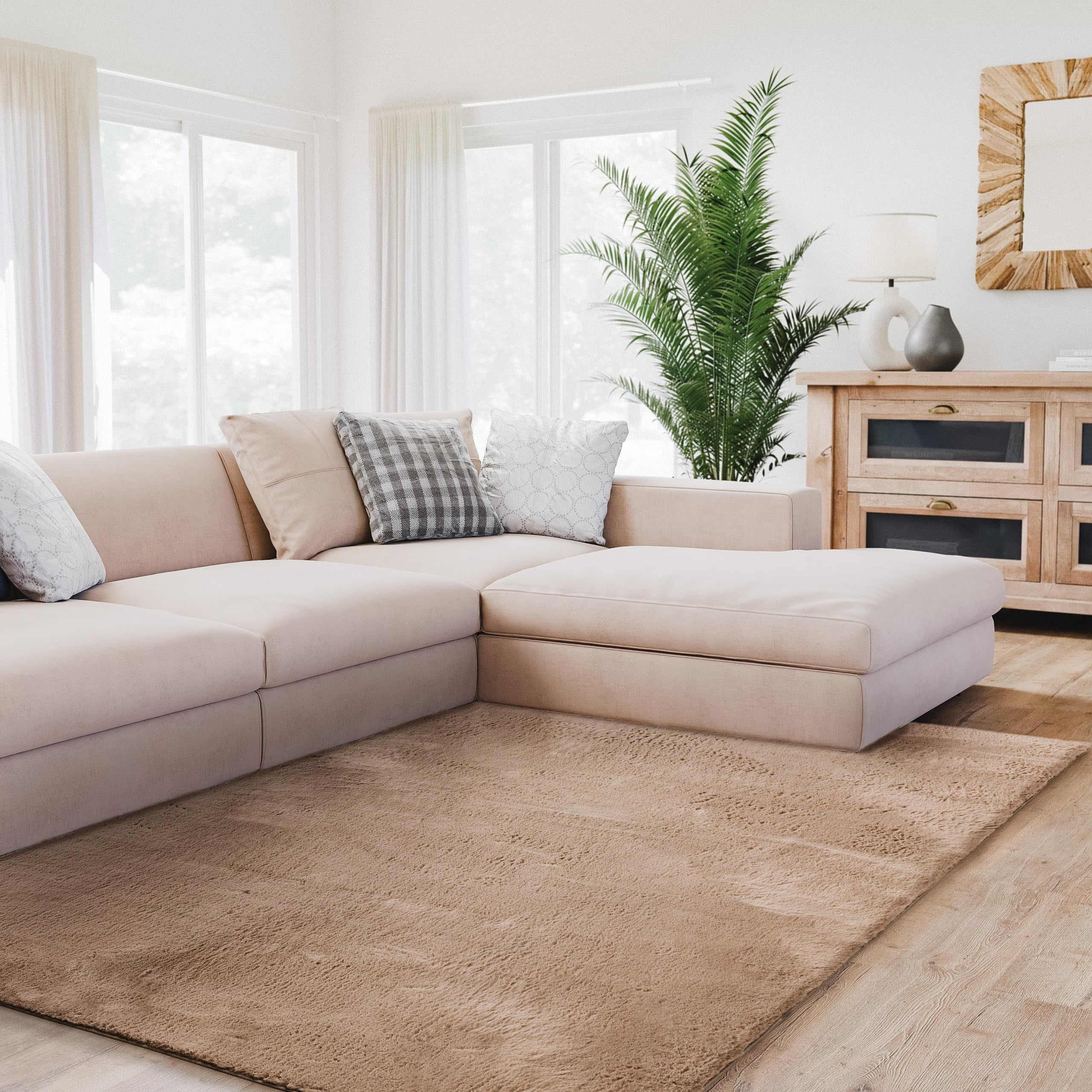 Interiyou Fargo - Alfombra Salon Grande 60 x 120 cm Topo - Alfombra de Pelo Largo - alfombras de habitacion - Lavable y Antideslizante - tapete Quarto