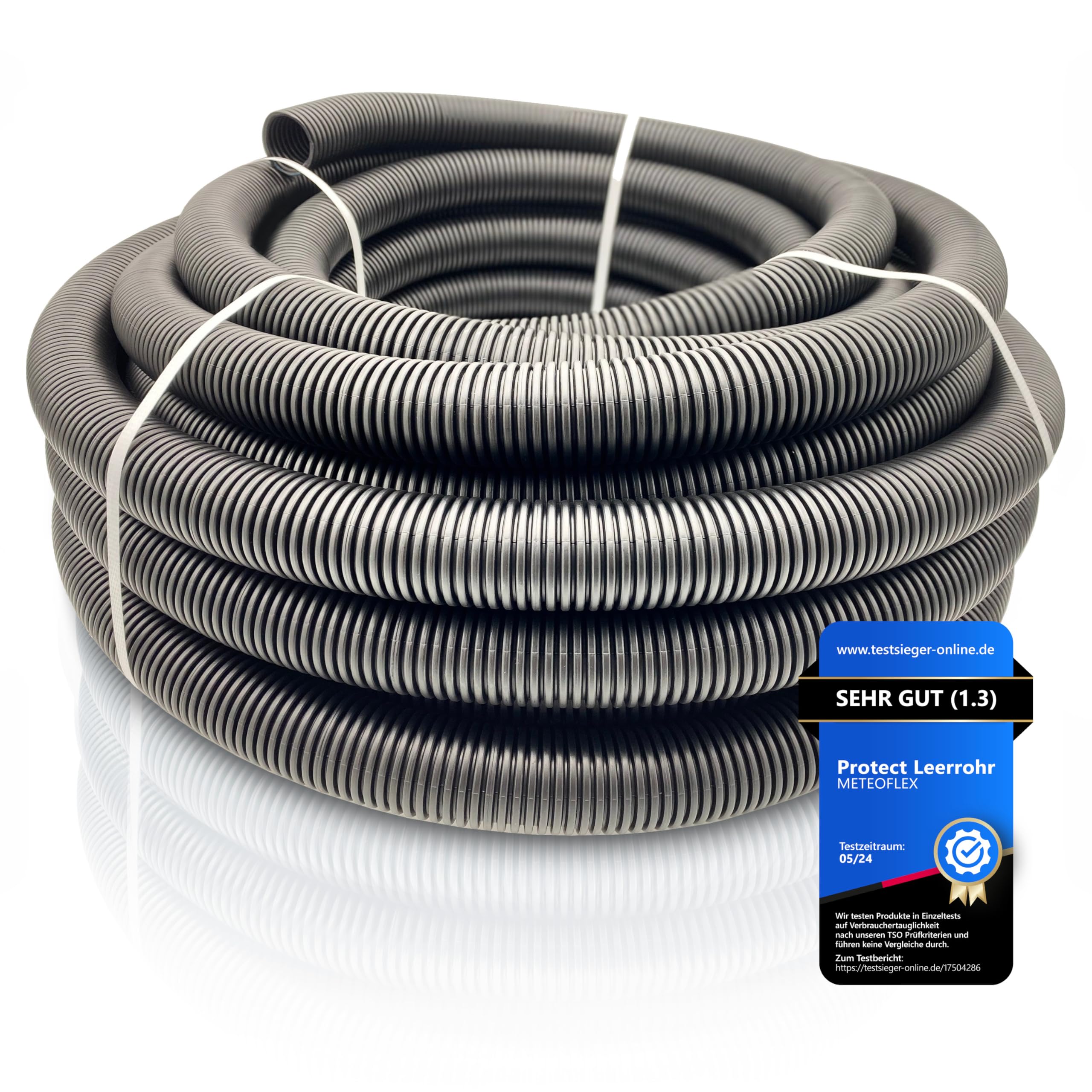 METEOFLEX PROTECT Leerrohr 750N M13 / M16 / M20 / M25 / M32 / M40 / M50 aus HDPE - Wellrohr für Erdreich, Erdverlegung, Außenbereich, Beton - hohe Druck- & Schlagfestigkeit (M32-10m)