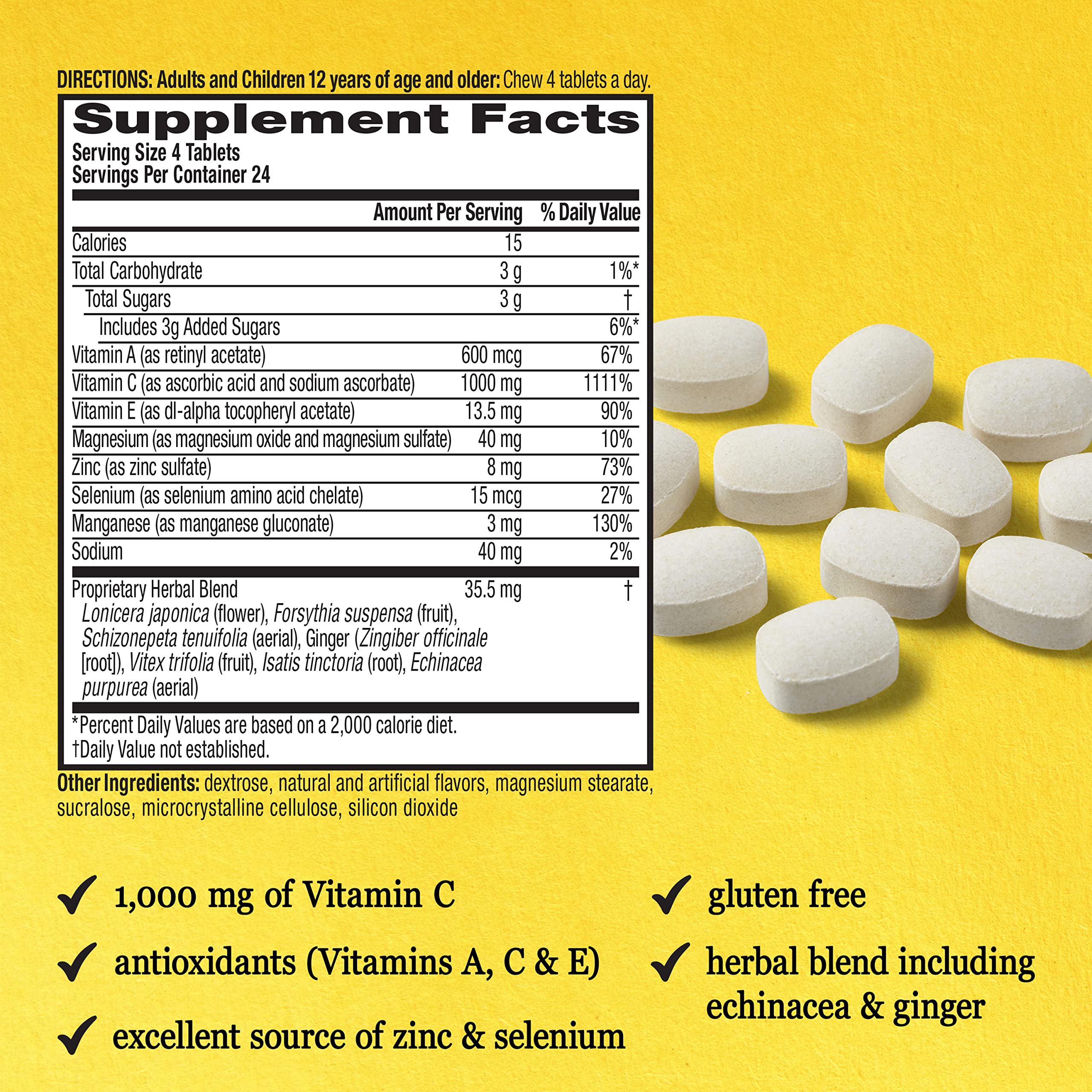 Airborne 1000mg Vitamin C Chewable Tablets with Zinc, Immune Support