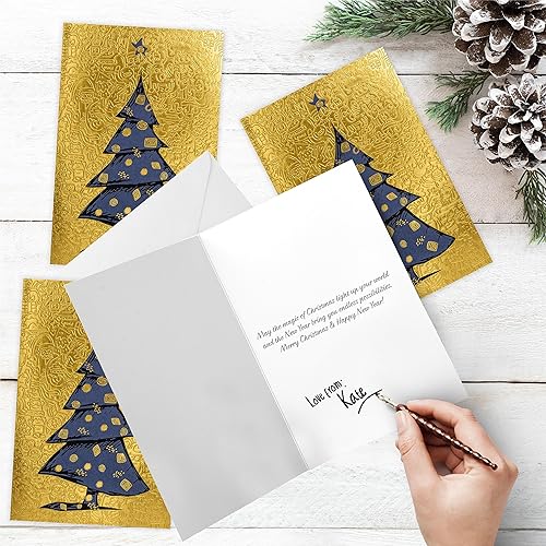 Miniatura 6 de 16 tarjetas de felicitación de Navidad con lámina dorada y relieve con sobres, metal dorado de 6.75 x 4.5 pulgadas, tarjetas de Feliz Navidad con