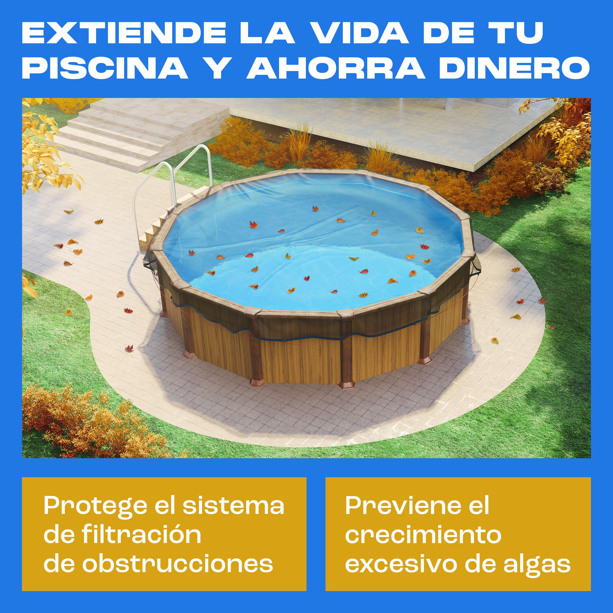 Yankee - Red de láminas para Piscina, Malla de 0,4 cm, Lona de protección para Piscina Fuera del Suelo, Evita Hojas y escombros, Malla Duradera antiobstrucción (600-650 cm (Ø720cm))
