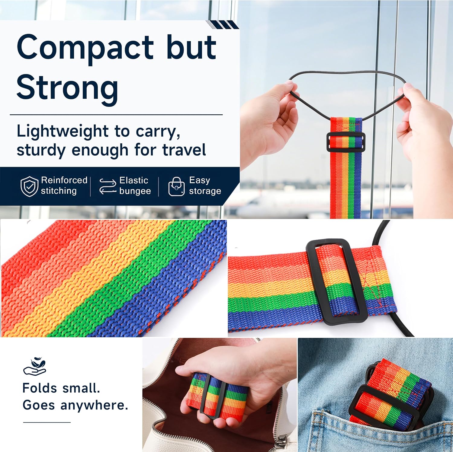 2 Pack Luggage Connector Straps for Suitcases 25 Colors, Adjustable Elastic Travel Bag Strap with Dual Stability Design, Add-a-Bag Hands-Free Luggage Belt, Fits Most Carry-On & Checked Luggage