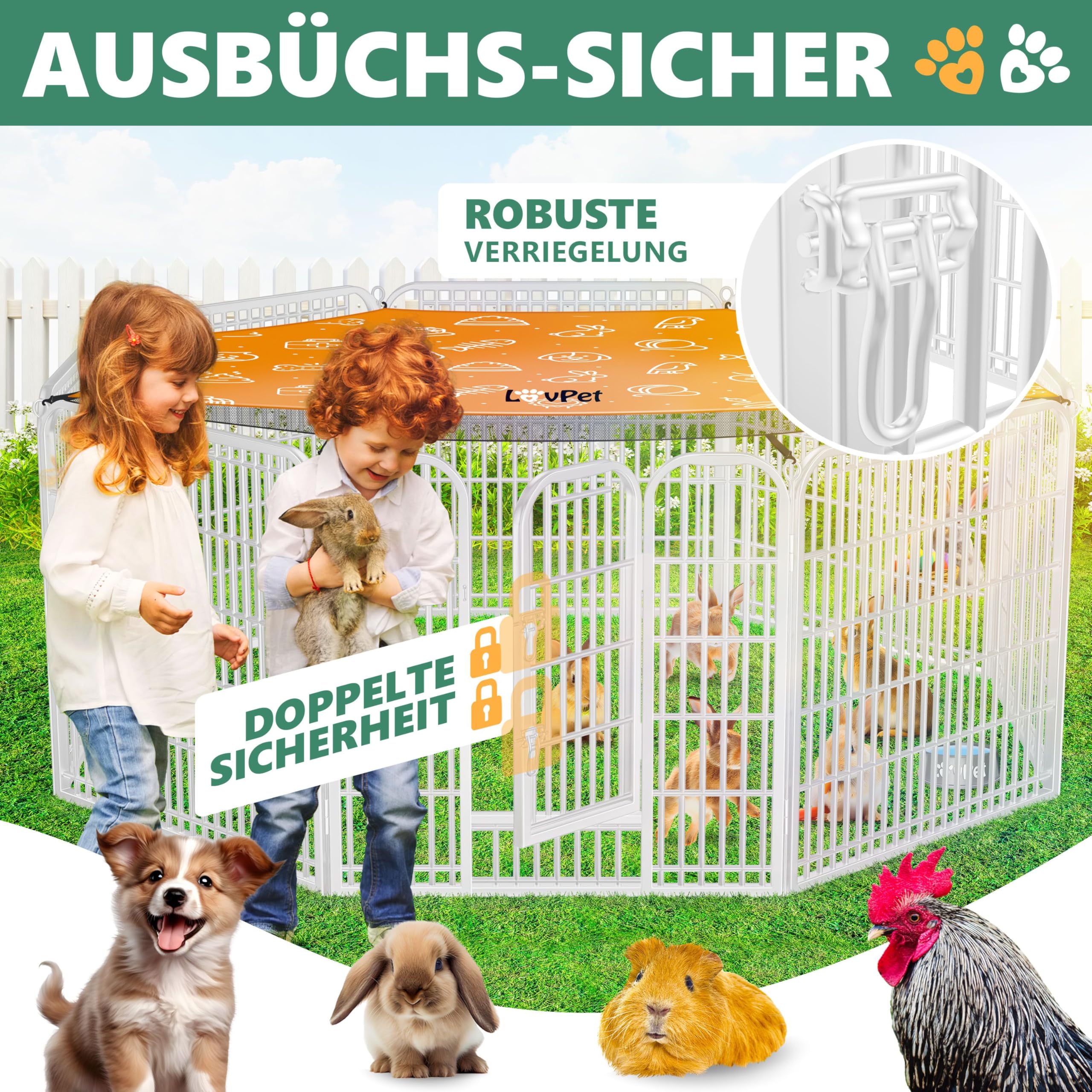LovPet® Recinto per cuccioli - recinzione per esterni - recinto per cani - box per cani - con porta e resistente alle intemperie - gatti, cuccioli, conigli, porcellini d’India