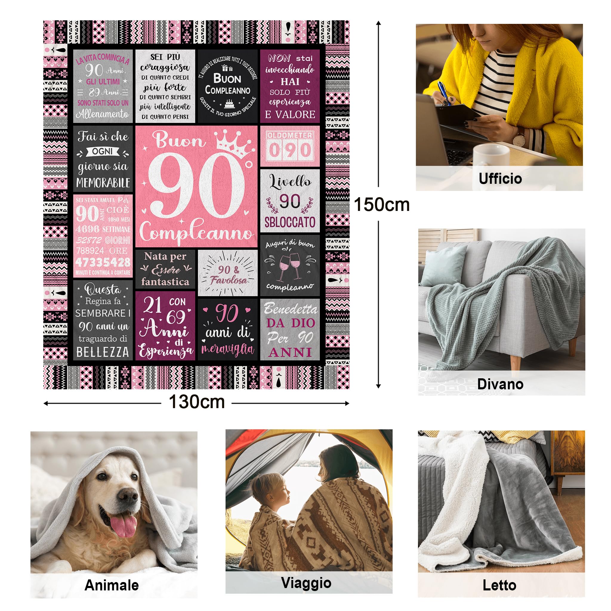 Yesbird 90 Anni Compleanno Donna, Regalo Compleanno Donna 90 Anni 1936, Regalo di 90° Compleanno/Amica/Mamma/Nonna/Moglie, Idee Regalo Coperta 130X150CM