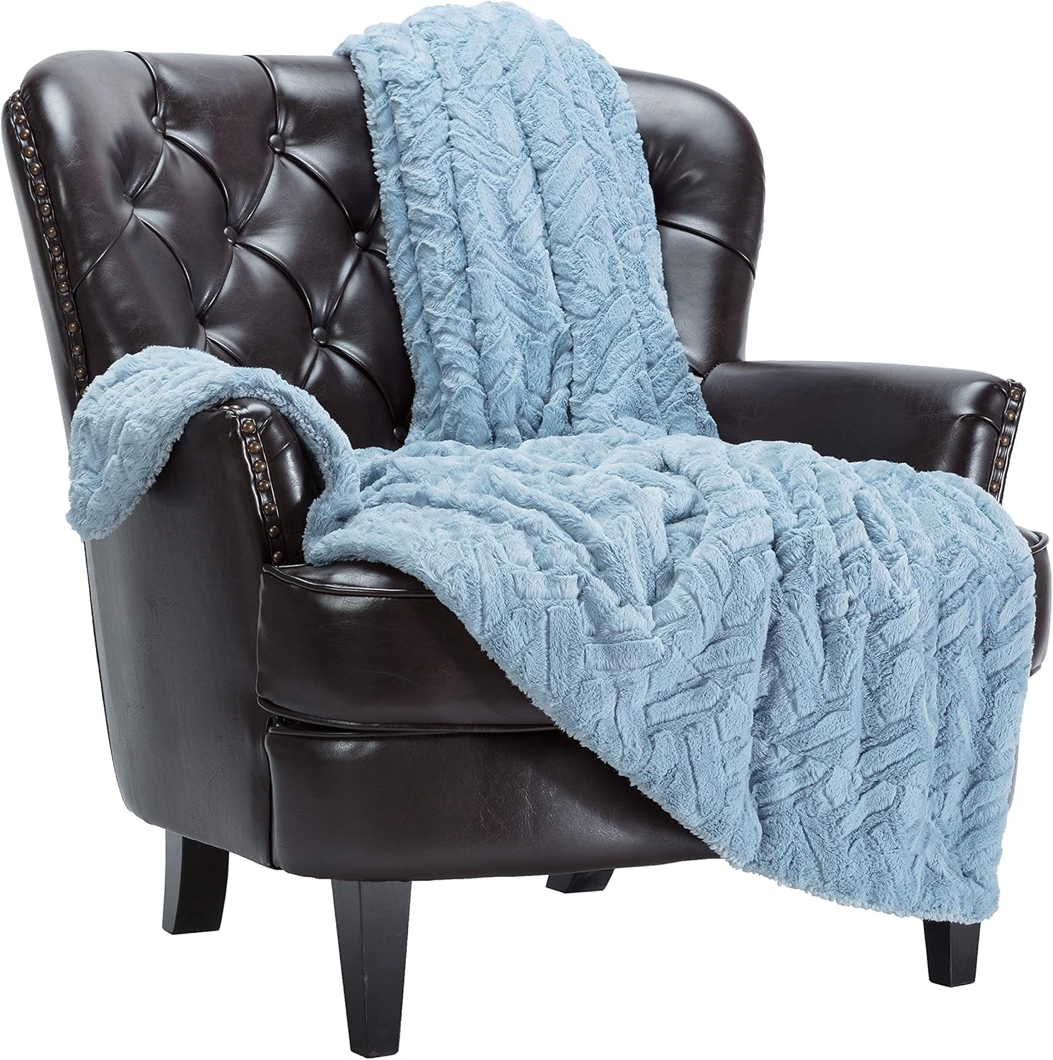 Chanasya Premium Soft Cloud Faux Fur Throw Blanket – Plush, Soft Sherpa & Minky Blanket – 50″ x 65” – Sky Blue