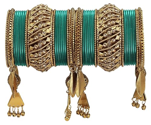 Sea Green Golden Latkan Bangle Set 