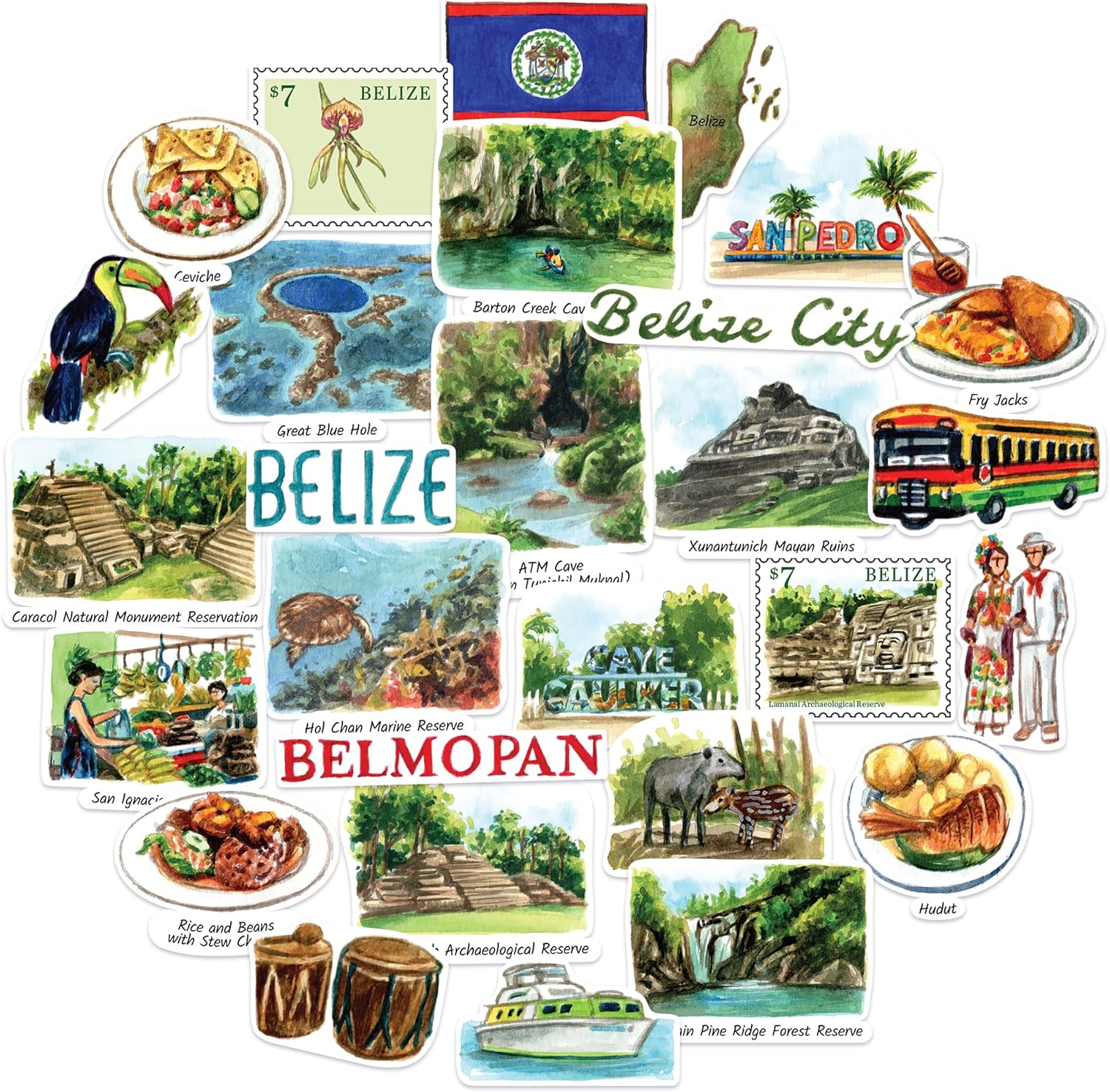 Amazon.com: Navy Peony Breezy Belize Travel Stickers (28pcs ...
