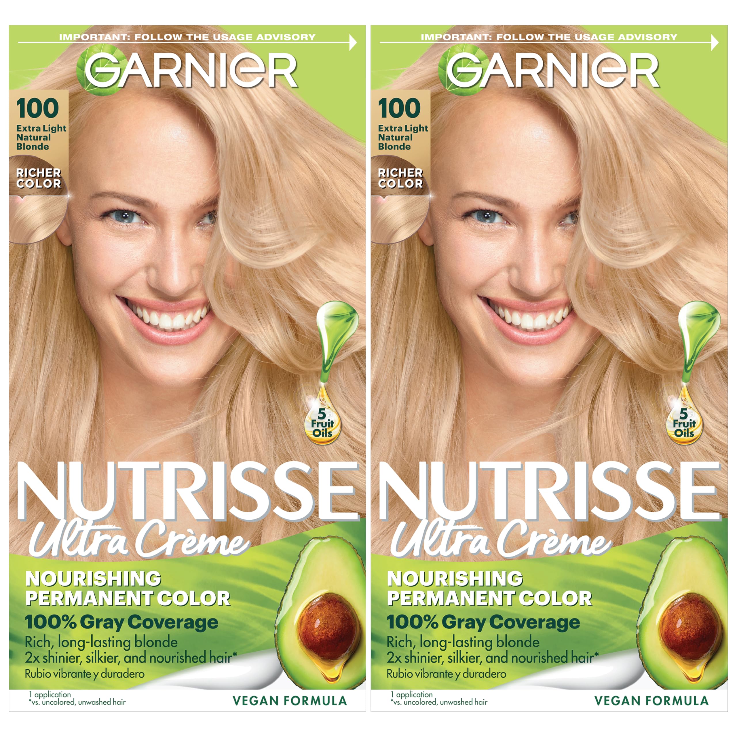 GarnierHair Color Nutrisse Nourishing Creme, 100 Extra-Light Natural Blonde (Chamomile), 2 Count
