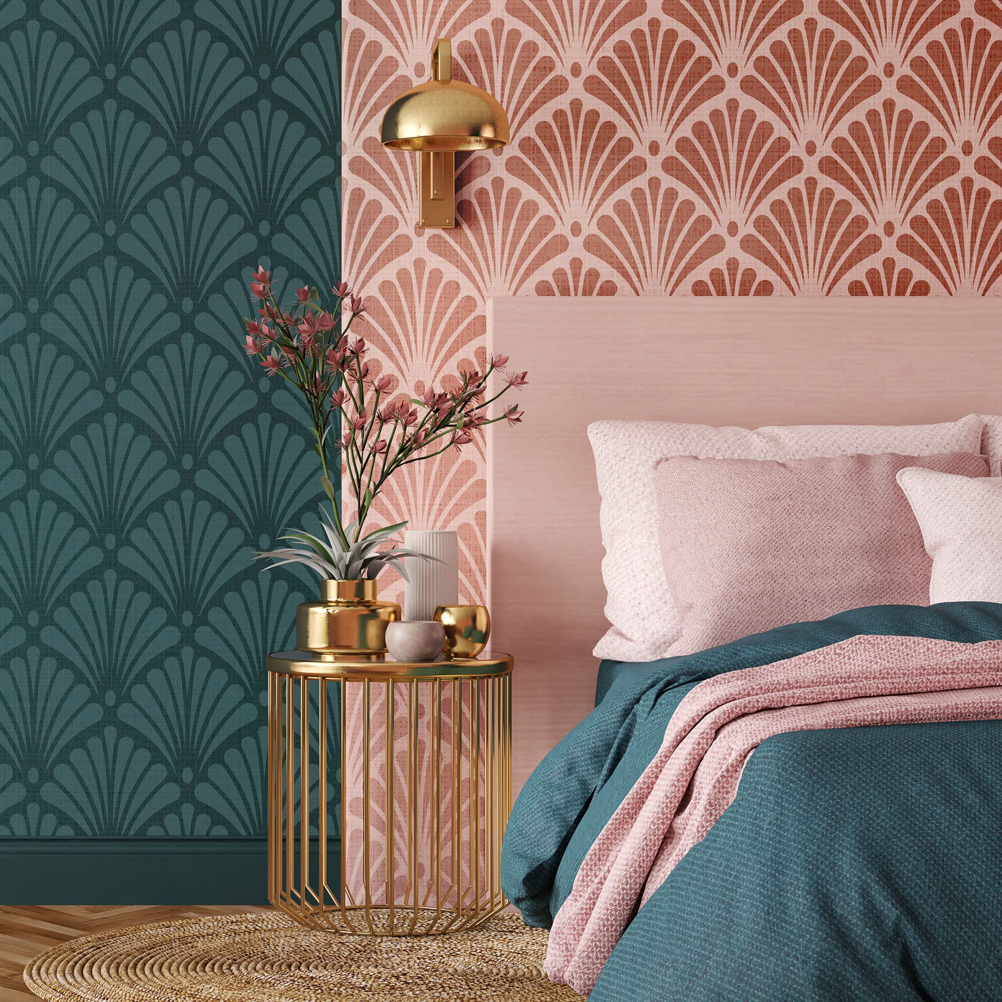 NAKLEO Wandschablone Groß Muster, Malschablone 59x95cm Palme Blätt Art Deco Wiederverwendbare Kunststoff, Geometrische Tapete Wandgestaltung, DIY Craft, Holz Möbel Boden Stoff
