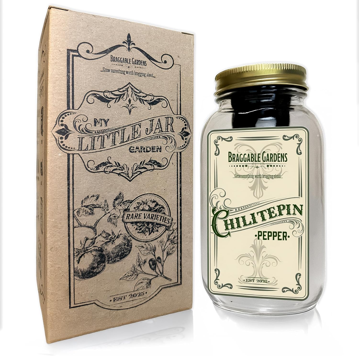 Braggable Gardens Chiltepin Pepper Indoor Garden Kit – Mason Jar Hydroponic Pepper Grow Kit – Windowsill Countertop Wild Chili Pepper Plant – Grow Peppers Indoors