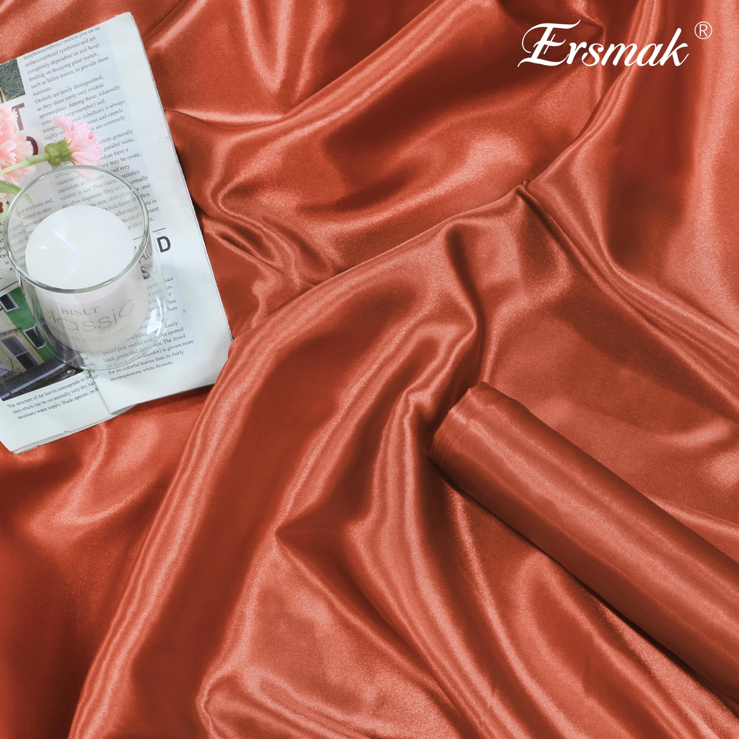 Ersmak Navy Blue Satin Fabric by The Yard, 60" Wide Shiny & Soft Charmeuse Silky Satin Fabric for DIY Craft, Wedding Decorations, Sewing, 1 Yard: 1 Yard Brunt Orange